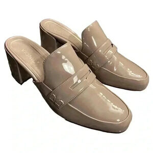 Vionic Plaza Annabel Mule Shoes Women 10 Beige Patent Leather Block Heel NEW